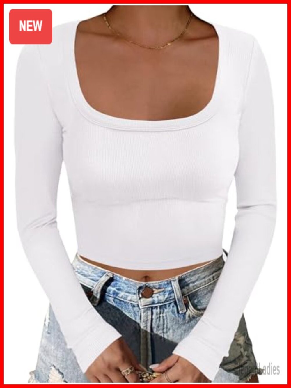Women's Square Neck Ribbed Crop Top Long Sleeve Casual Basic Shirt